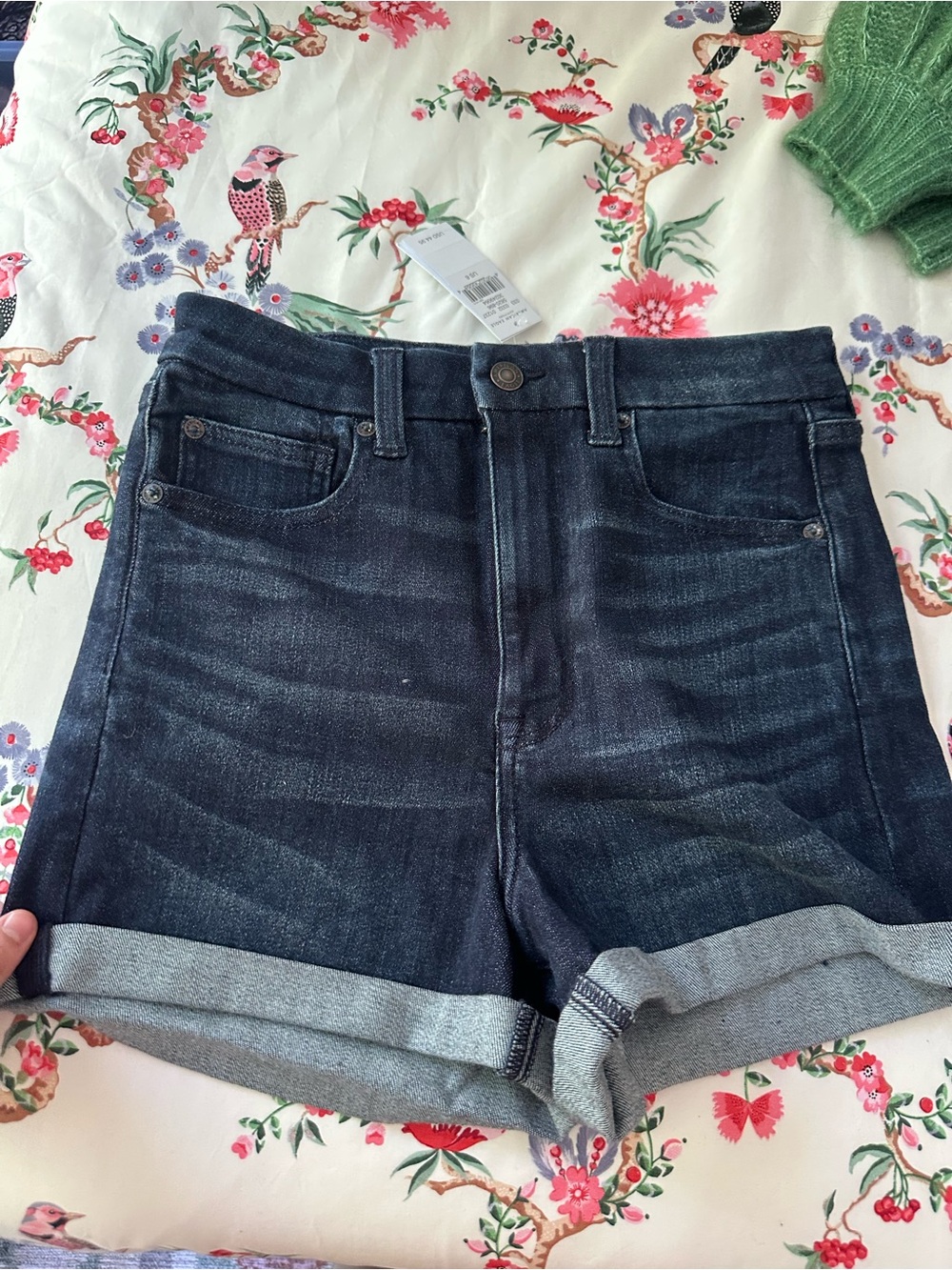 American Eagle Outfitters Dark Cuffed Jean Shorts - Curvy Super Hi-Rise Stretch